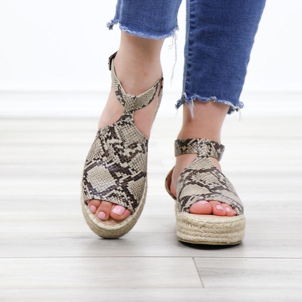 Espadrille Platform Snake Print Ankle Strap Sandal - Picture 10 of 14